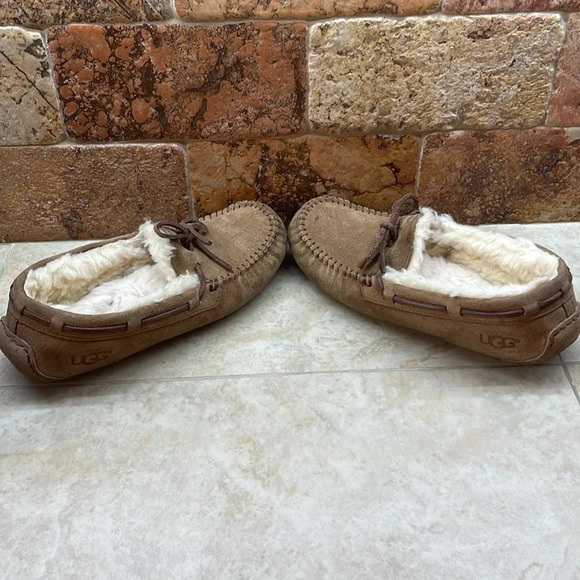 Ugg Australia Women Slippers Size 6 Moccasin Shoes Winter Soft Warm Furry Brown - Picture 7 of 14